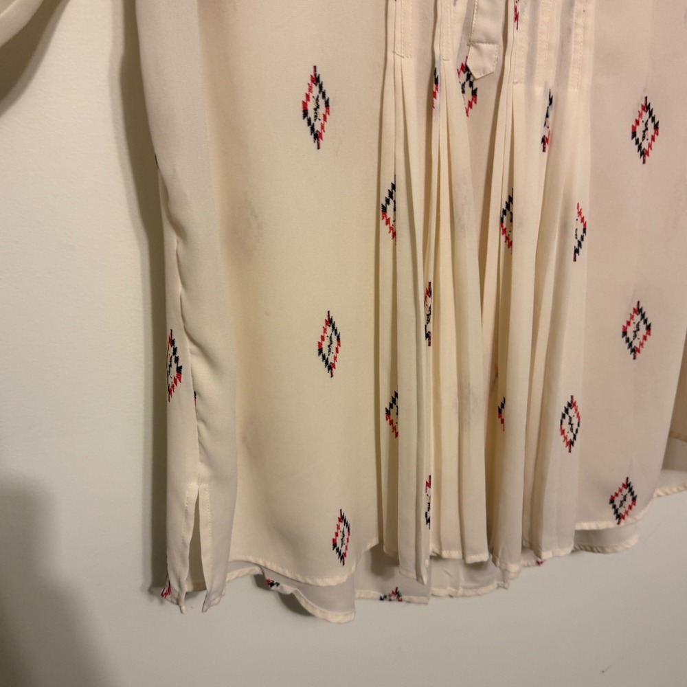 Black Rainn Cream Diamond Print Long Sleeve Blouse Top Womens 1X - Picture 7 of 11